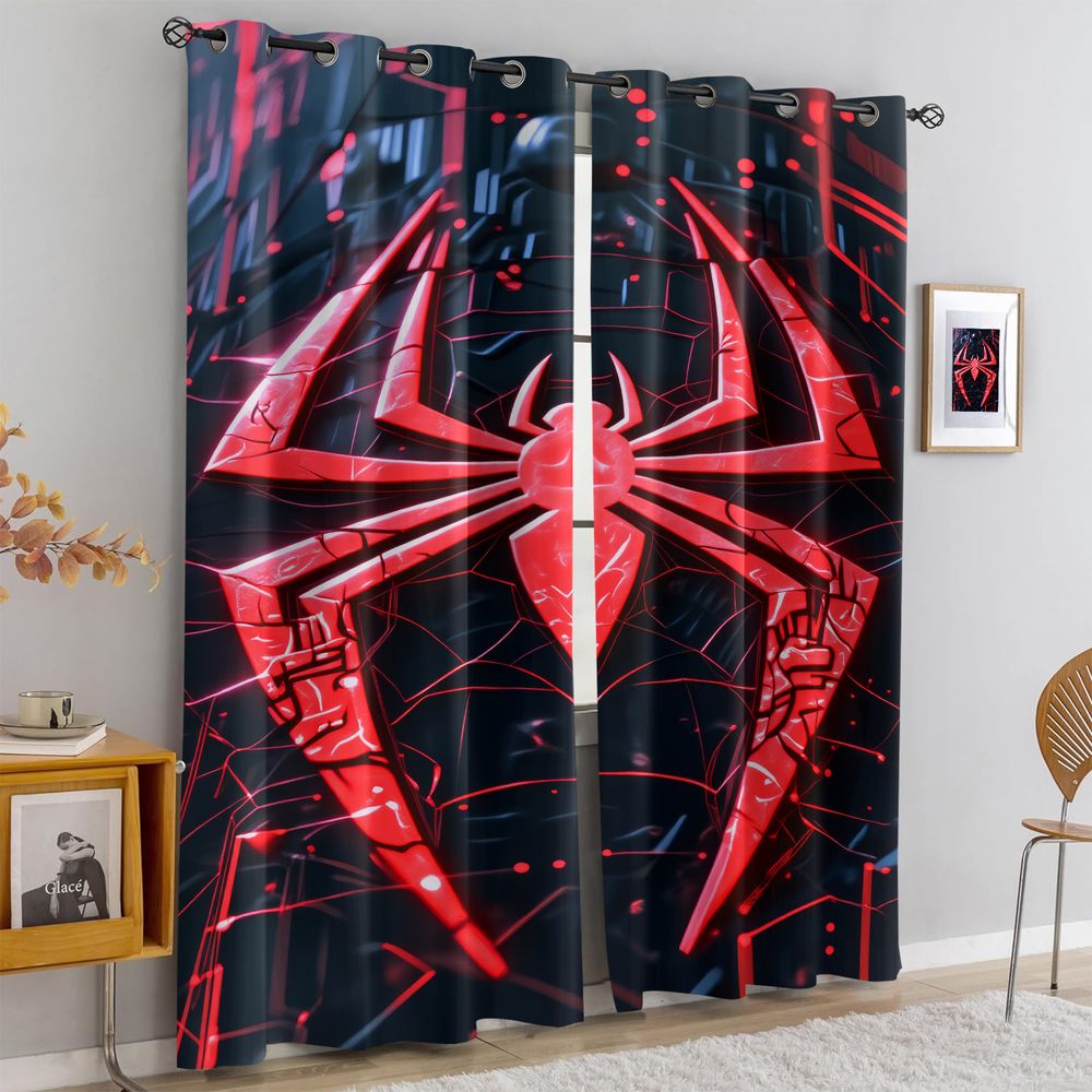 Office Tech Decor - Spider Print Curtains Futuristic Tech Black