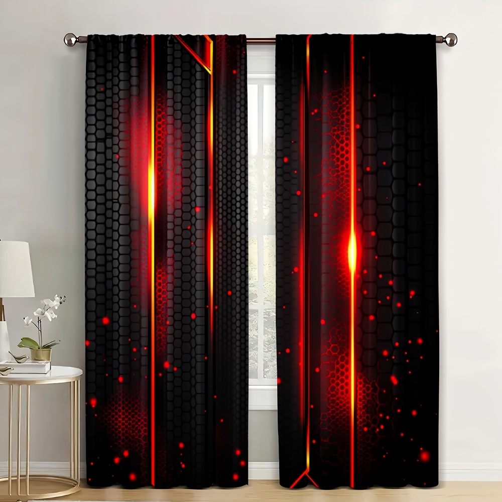 Office Tech Decor - 2pcs Lava Curtains Black Red Crack