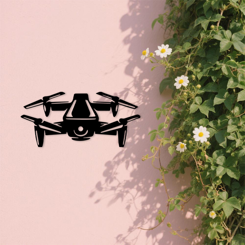 Office Tech Decor - 2D Flat Drone Silhouette Metal Wall