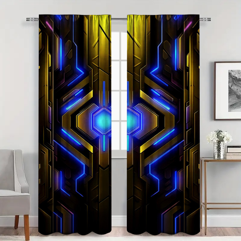 2pcs Geometric Tech Curtains w - Office Tech Decor review and price