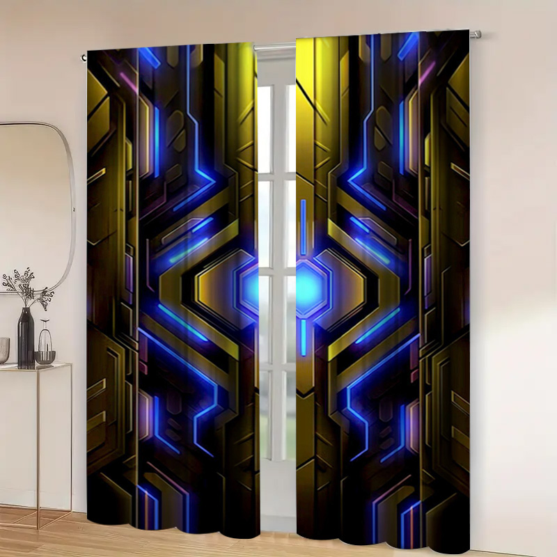 2pcs Geometric Tech Curtains w - Office Tech Decor review and price