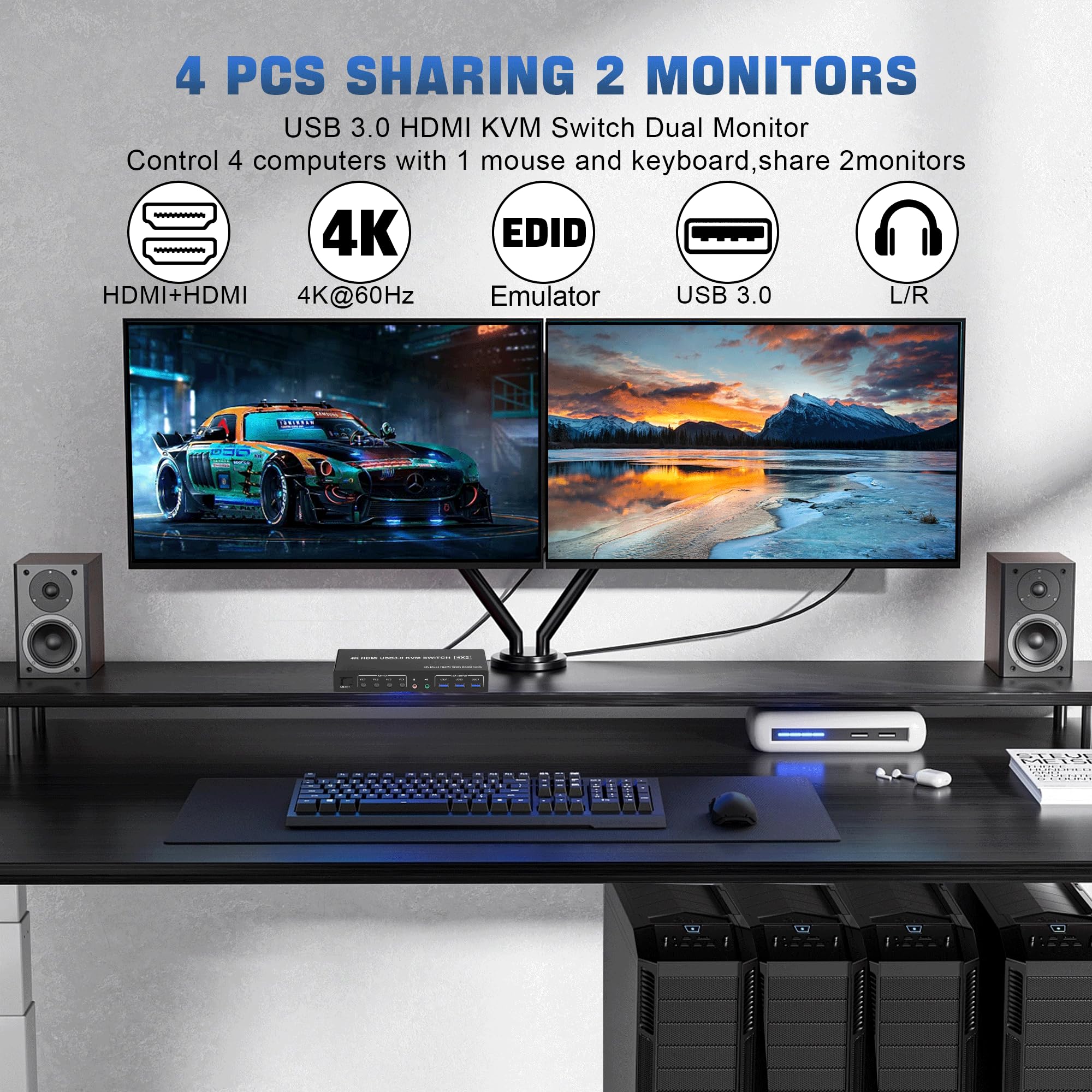 4K USB 3.0 KVM Switch HDMI Dua - Kvm Switch Dual Monitor review and price